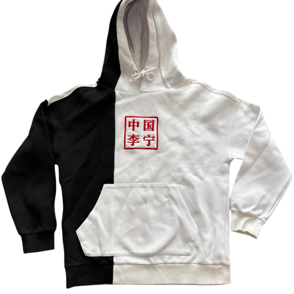 Lining Chinese Black and White Hoodie with Red Embroidery